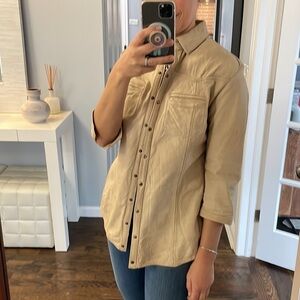 Western Cream Leather Shirt Jacket